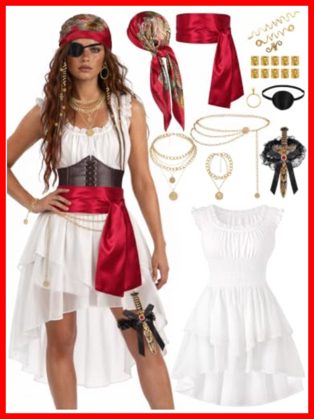 Pirate Costume 10 Pc Set Renaissance Halloween Ren Faire LARP Outfit